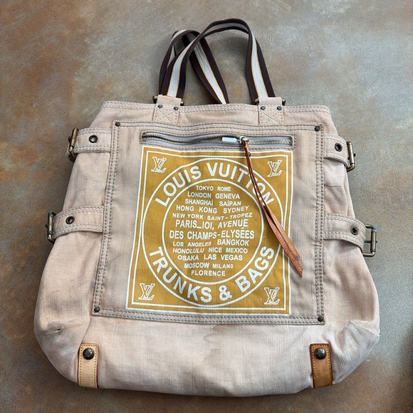 LOUIS VUITTON Cruise Line Globe Shopper PM Tote Bag, Handbag, Yellow, Natural - Picture 2 of 12